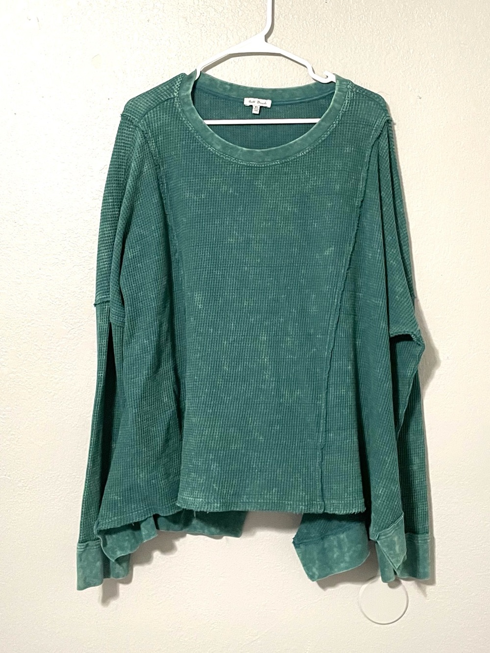 White Birch Waffle Knit Long Sleeve Flowy Swing Top Teal Blue Green XL
